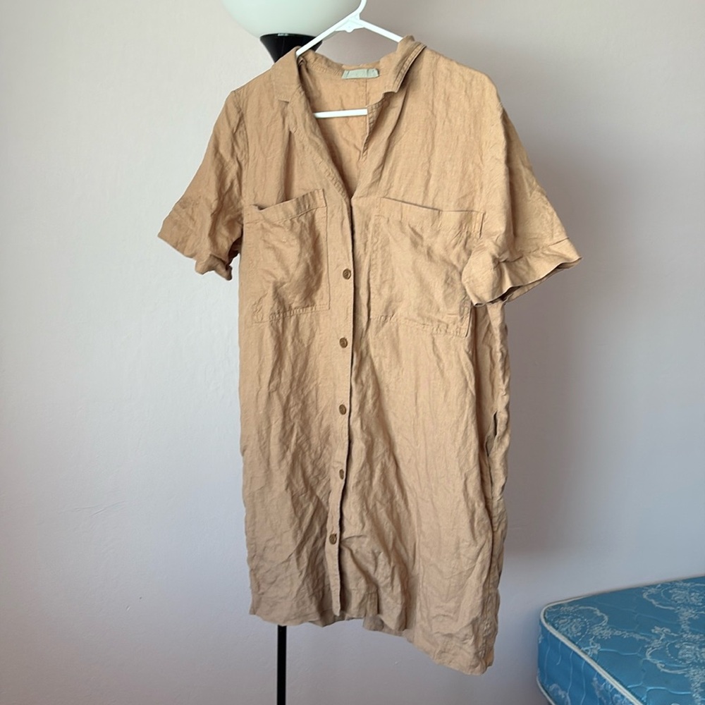 Tan Short Sleeve Shirt dress